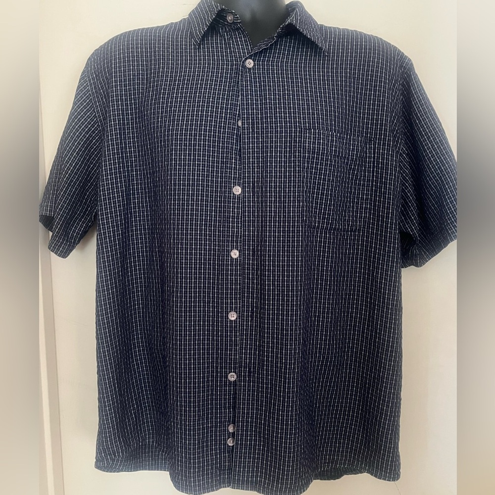 Perry Ellis Dark Blue Checkered Button Down Shirt
